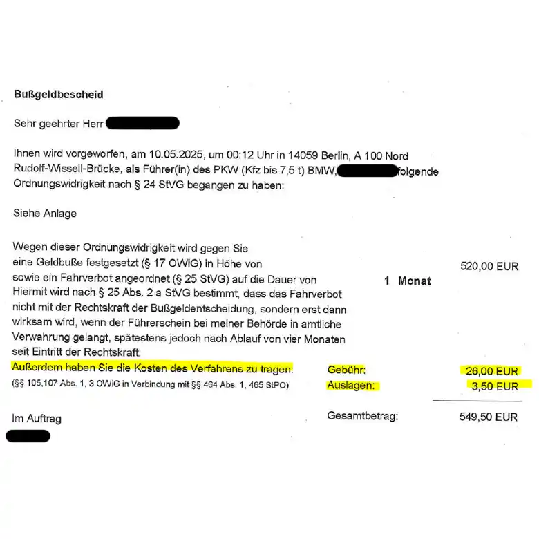 Bußgeld Kosten